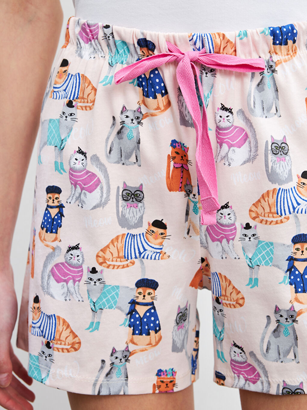 Pembe Beli Lastikli Desenli Kadın Şort Pijama Altı-2