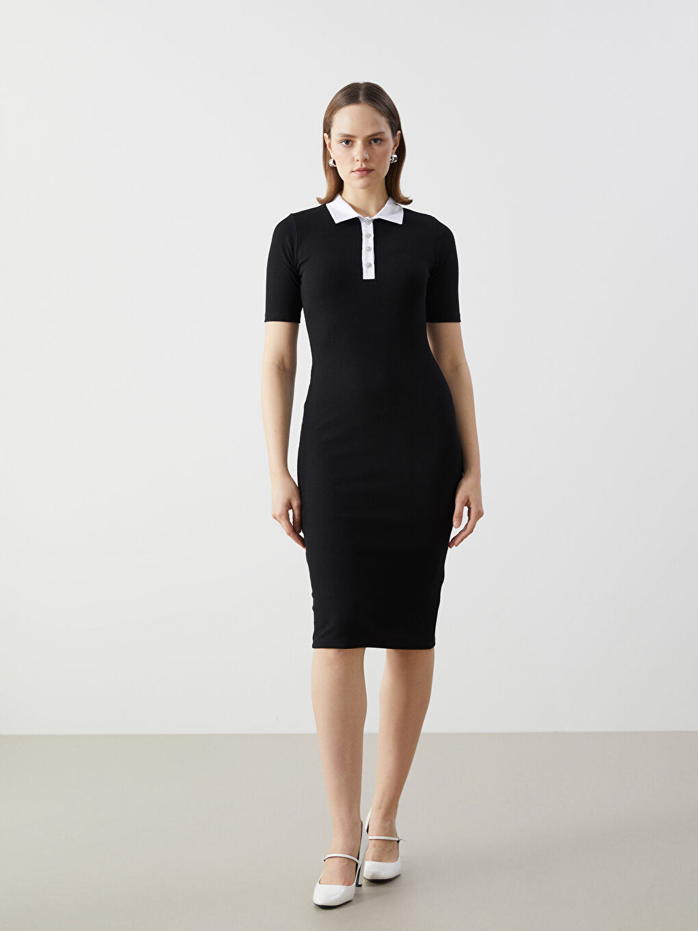 Siyah Gömlek Yaka Elbise-1