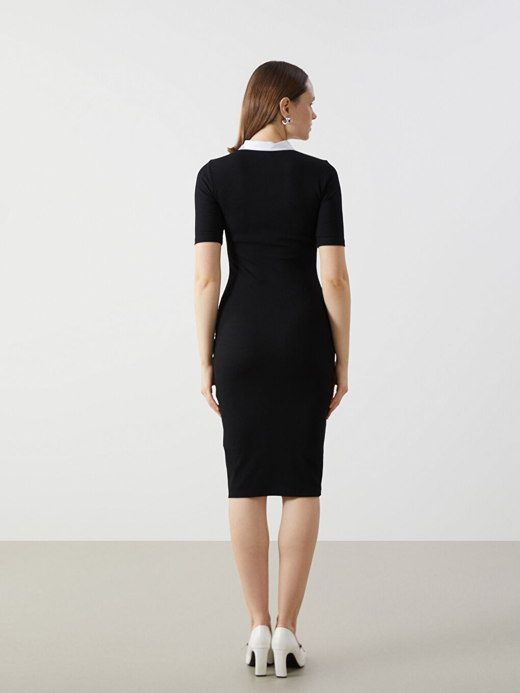 Siyah Gömlek Yaka Elbise-3