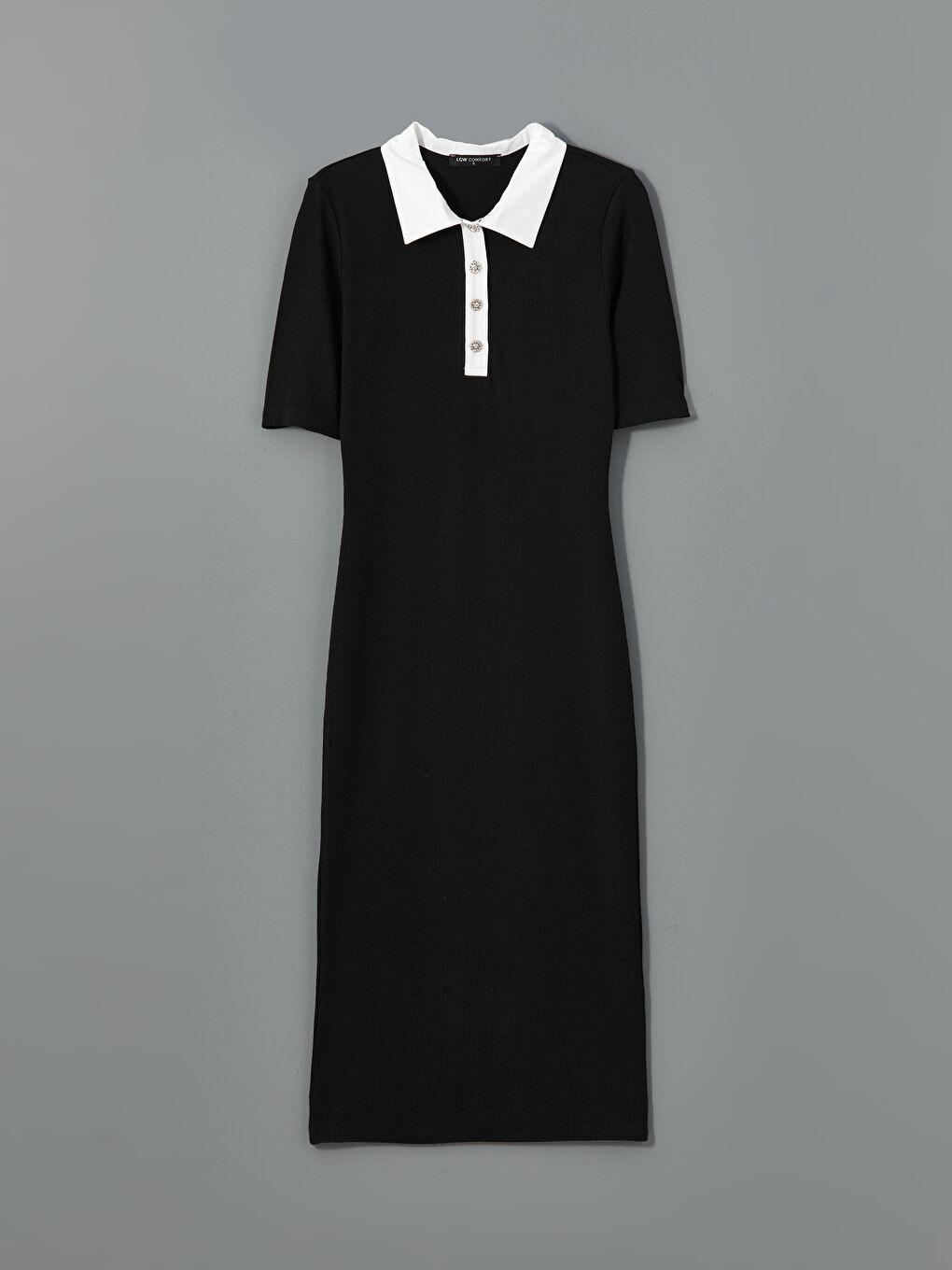 Siyah Gömlek Yaka Elbise-4