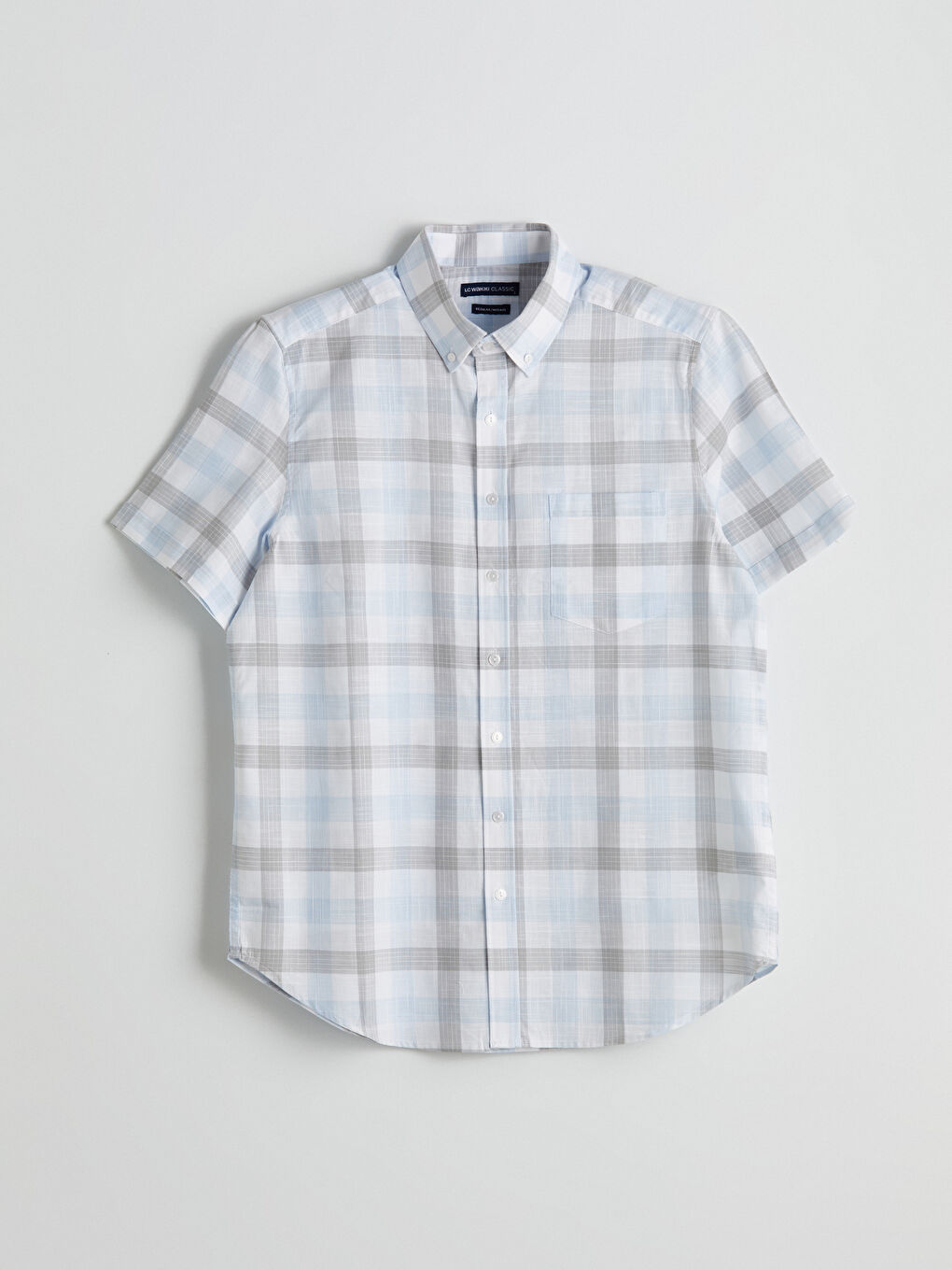 Regular Fit Short Sleeve Plaid Poplin Men's Shirt-4