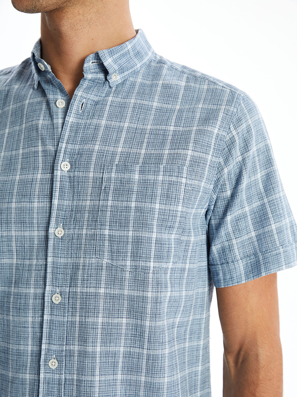 Regular Fit Short Sleeve Plaid Poplin Men's Shirt-2