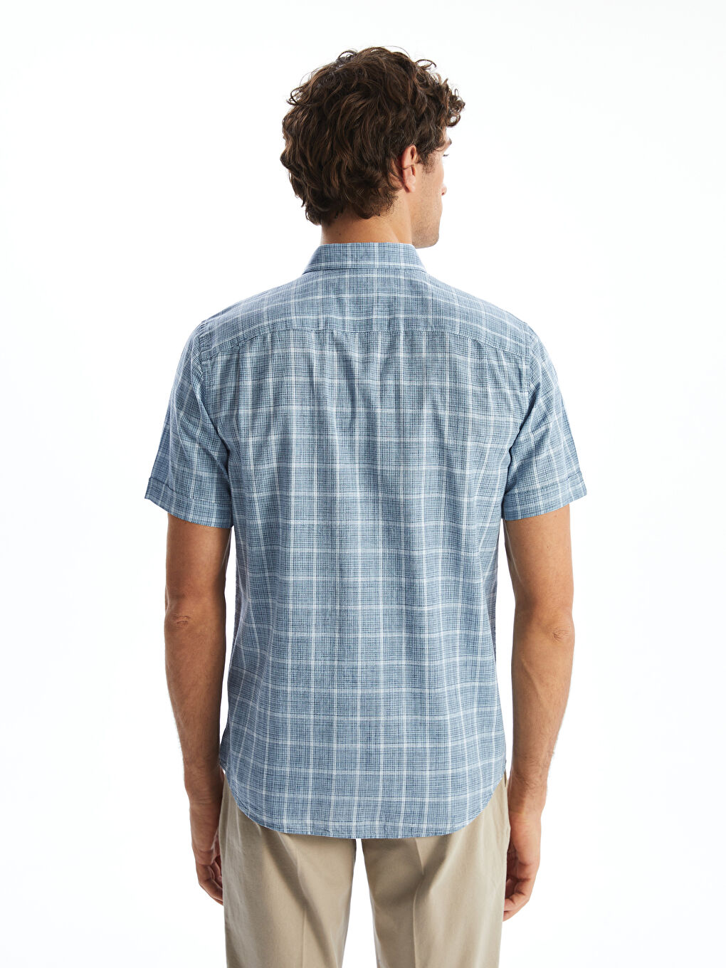 Regular Fit Short Sleeve Plaid Poplin Men's Shirt-3