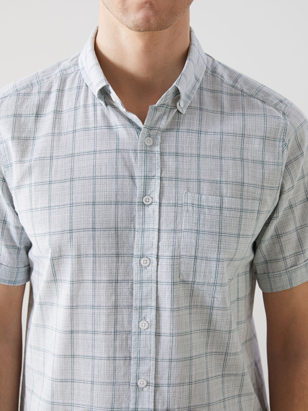 Regular Fit Short Sleeve Plaid Poplin Men's Shirt-5