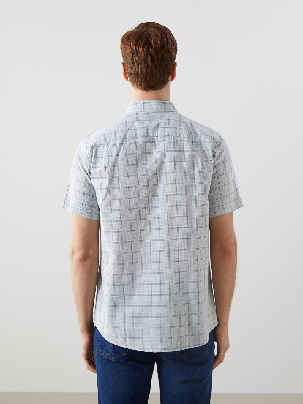 Regular Fit Short Sleeve Plaid Poplin Men's Shirt-7