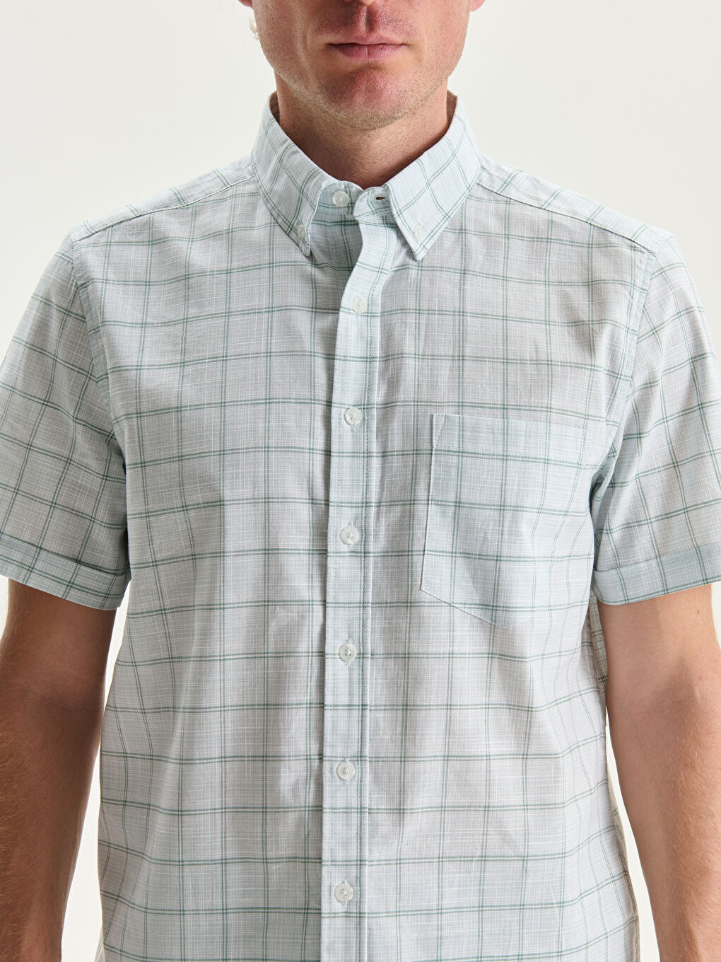 Regular Fit Short Sleeve Plaid Poplin Men's Shirt-4