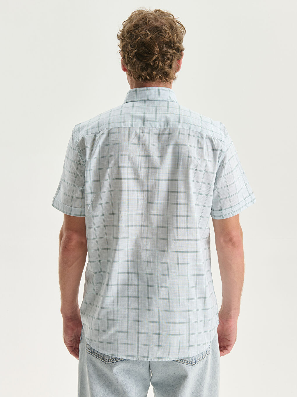 Regular Fit Short Sleeve Plaid Poplin Men's Shirt-6