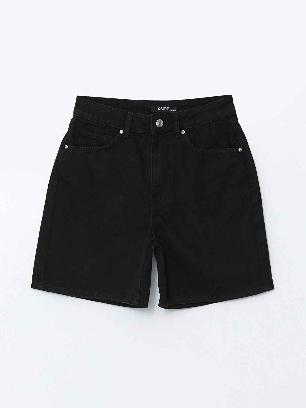 Siyah Yüksek Bel Mom Fit Kadın Jean Şort-4