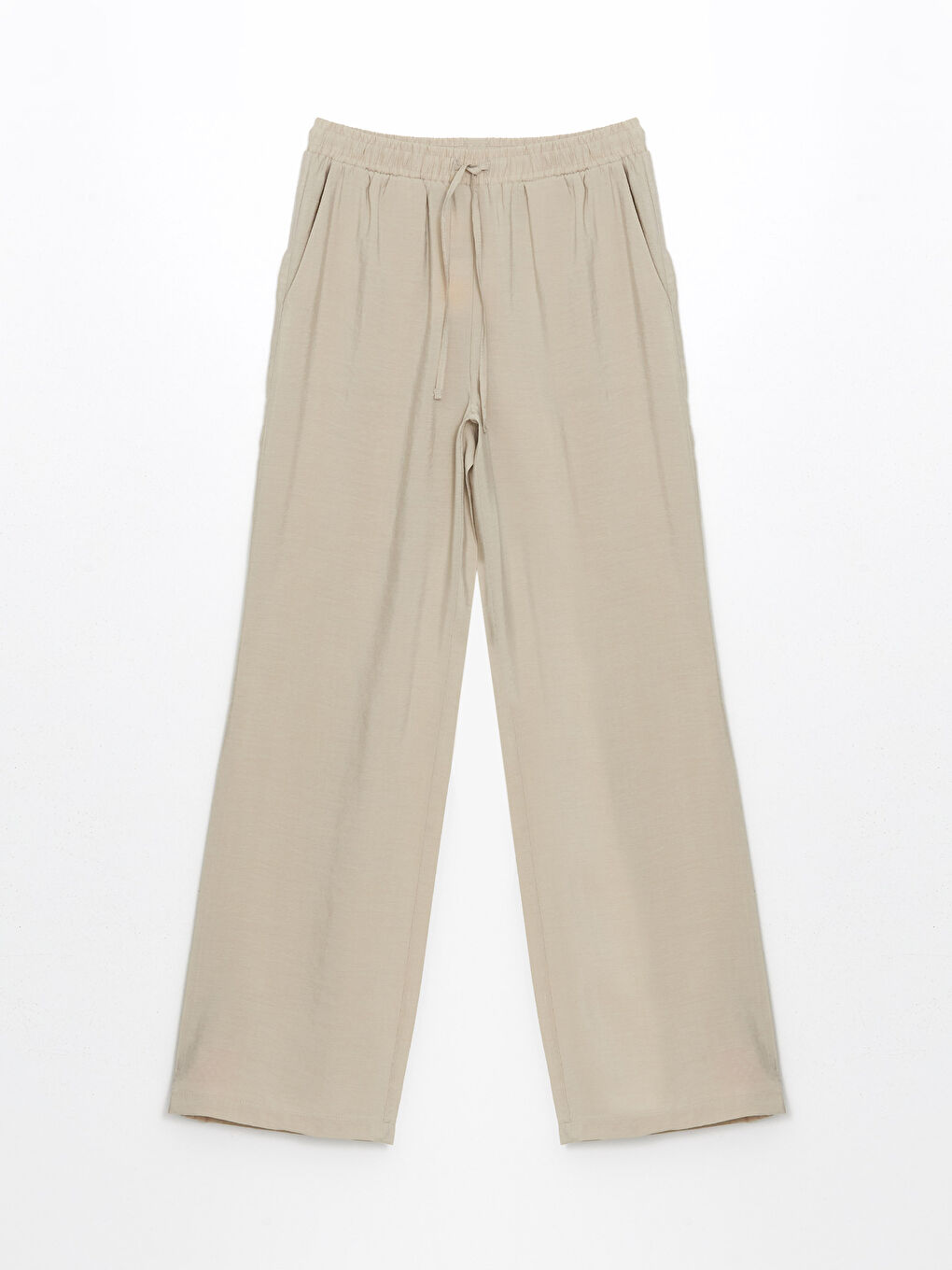 Bej Beli Lastikli Modal Karışımlı Kadın Pantolon-4