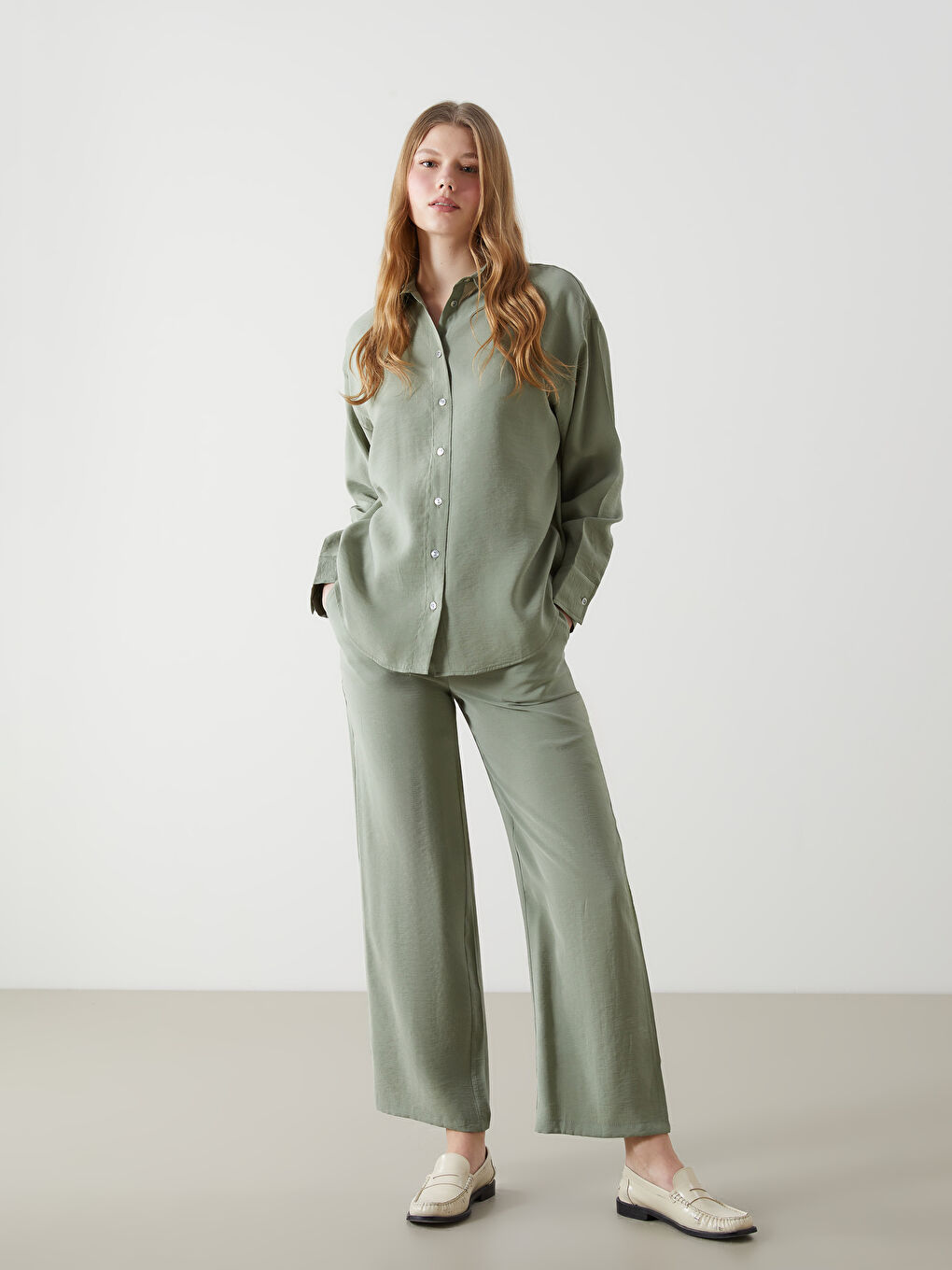 Haki Beli Lastikli Modal Karışımlı Kadın Pantolon