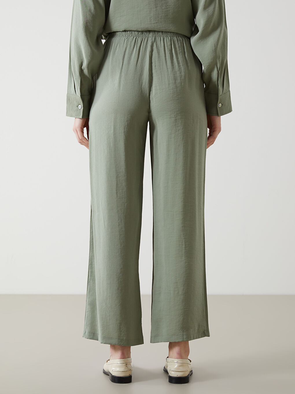 Haki Beli Lastikli Modal Karışımlı Kadın Pantolon-3