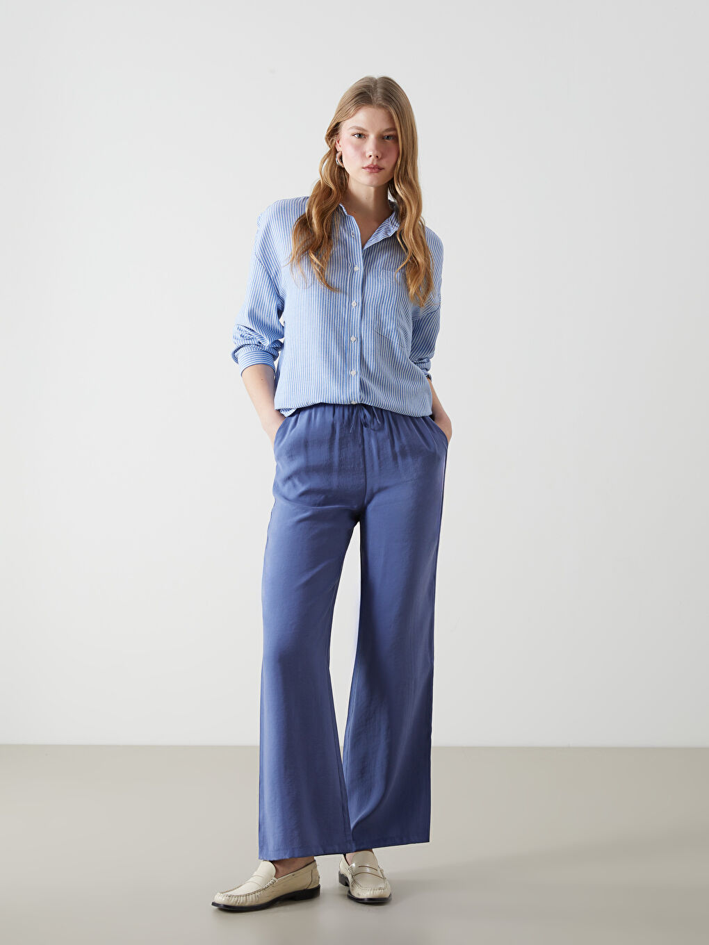 XSIDE Indigo Beli Lastikli Kadın Pantolon