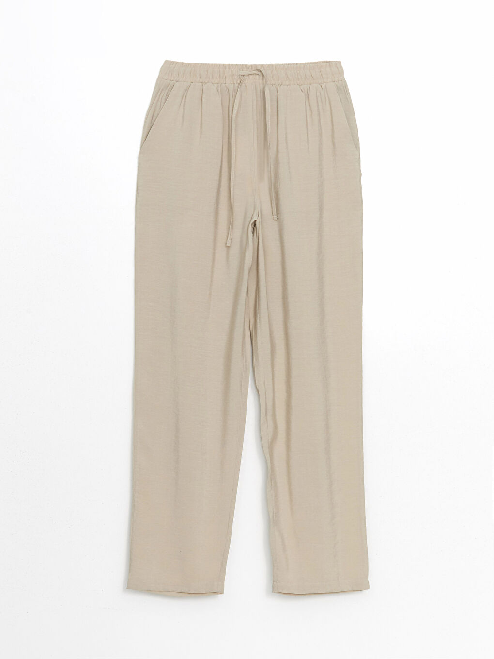 Bej Beli Lastikli Kadın Pantolon-4