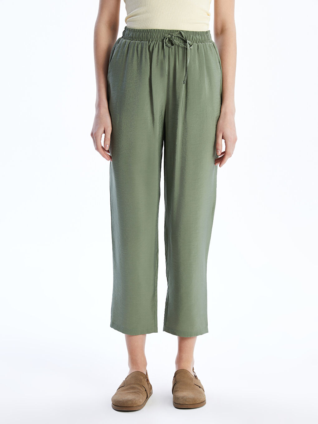 Haki Beli Lastikli Kadın Pantolon-1