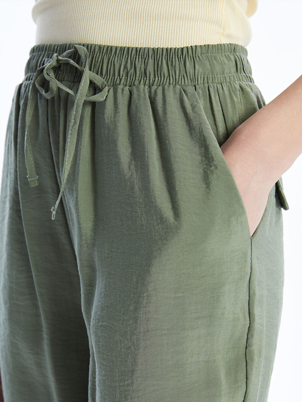 Haki Beli Lastikli Kadın Pantolon-2