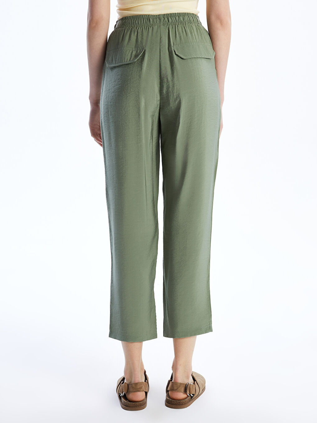 Haki Beli Lastikli Kadın Pantolon-3