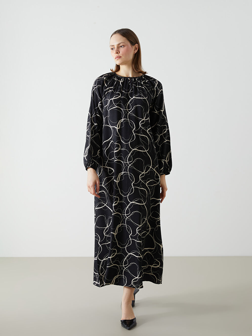 Crew Neck Patterned Women's Dress -S5HD39Z8-SW5