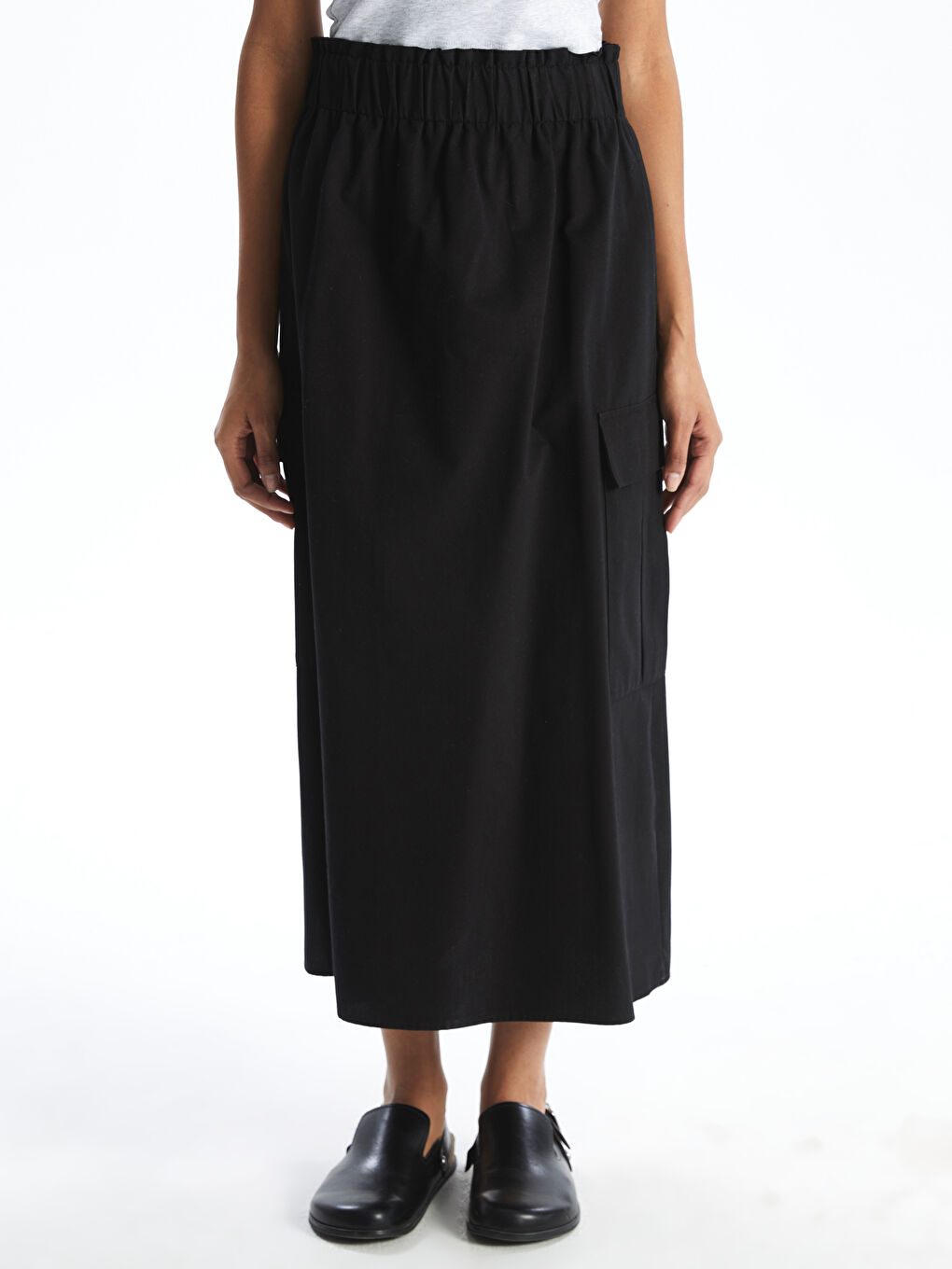Siyah Beli Lastikli Poplin Kadın Etek-1