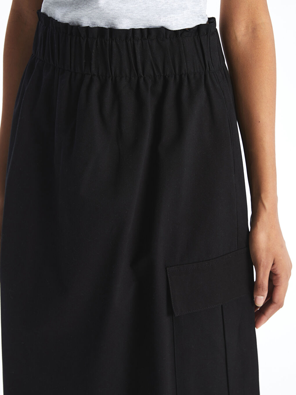 Siyah Beli Lastikli Poplin Kadın Etek-2