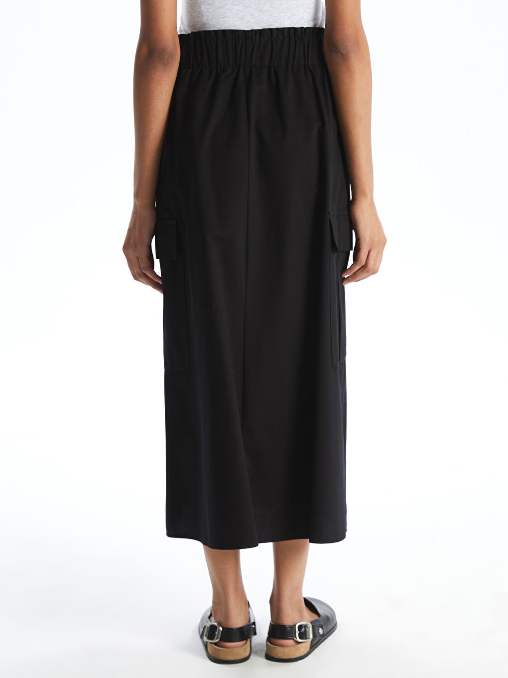 Siyah Beli Lastikli Poplin Kadın Etek-3