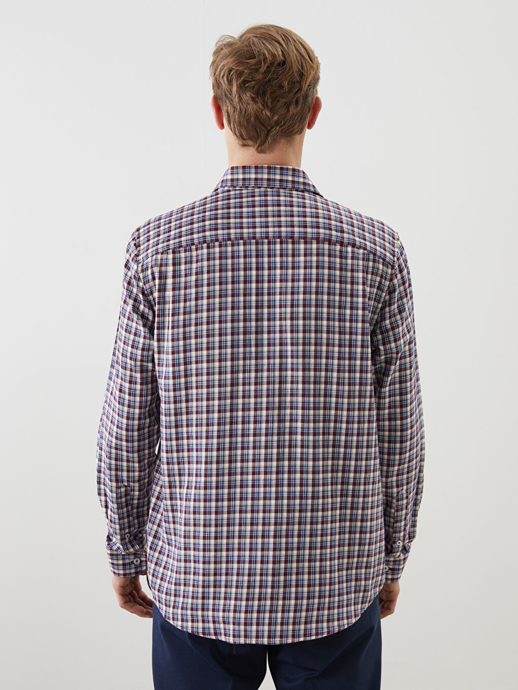 Regular Fit Long Sleeve Plaid Gabardine Men's Shirt-3