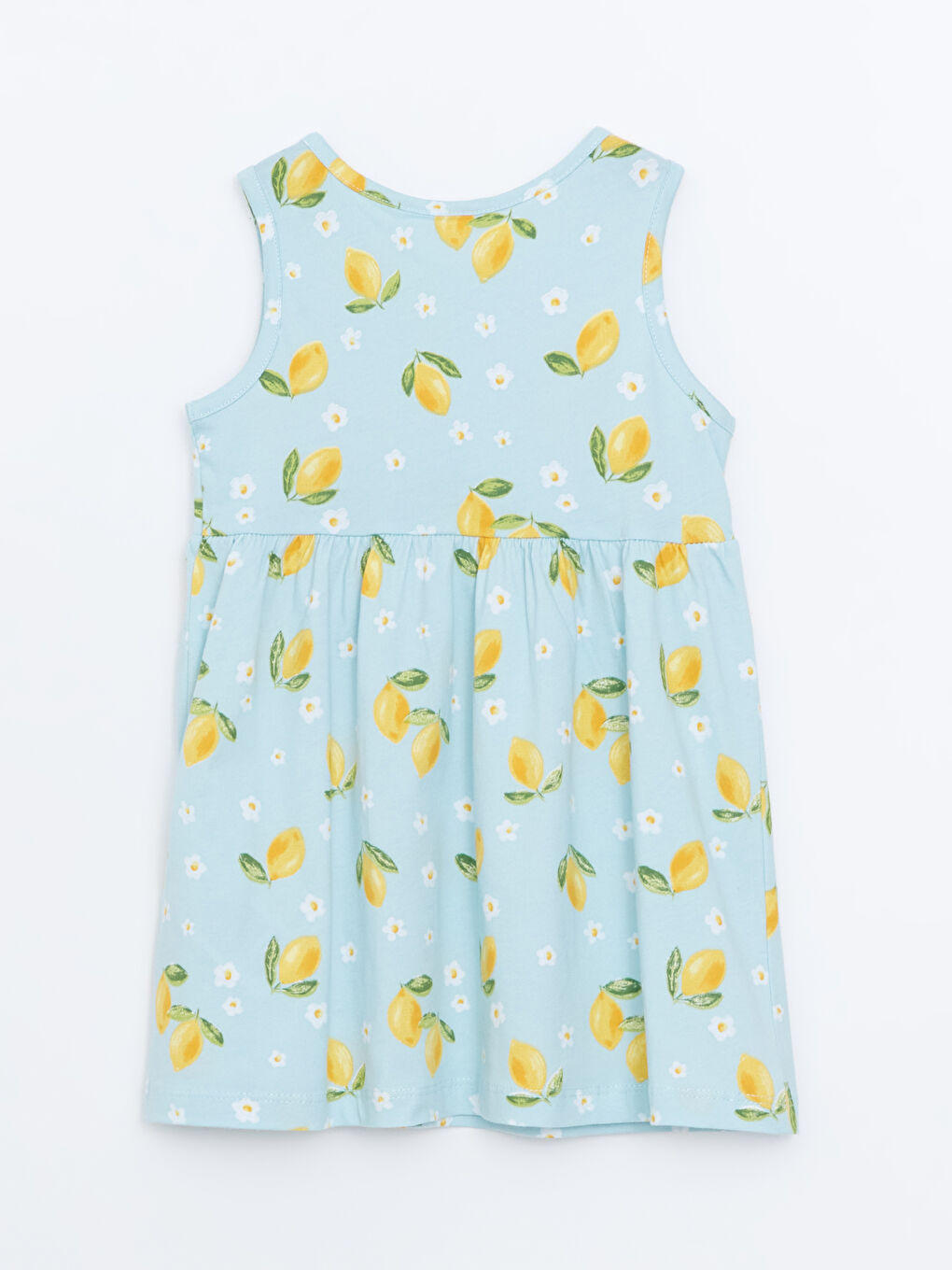 Mavi Bisiklet Yaka Limon Baskılı Kız Çocuk Elbise-1