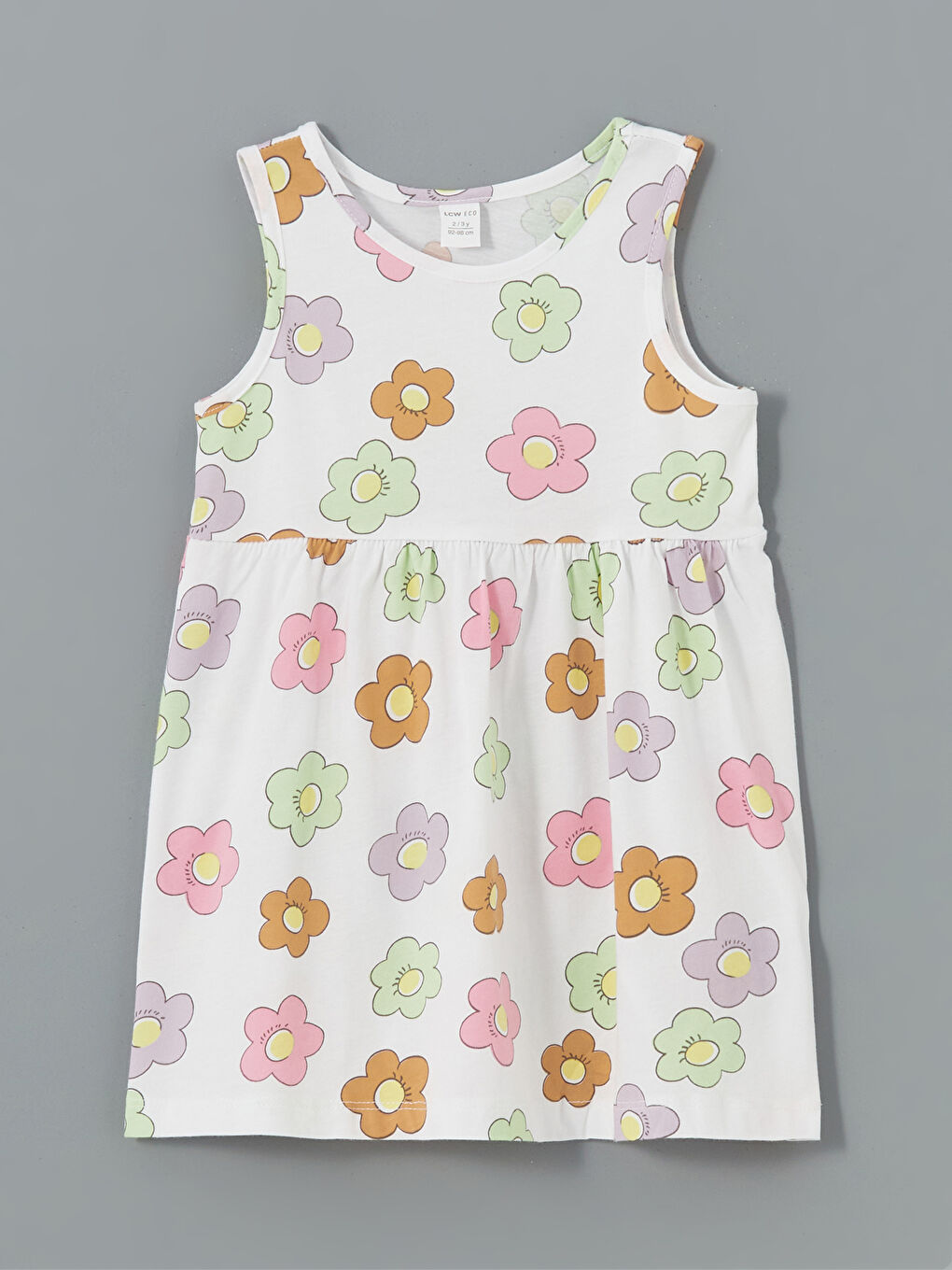 Beyaz Bisiklet Yaka Çiçekli Kız Çocuk Elbise