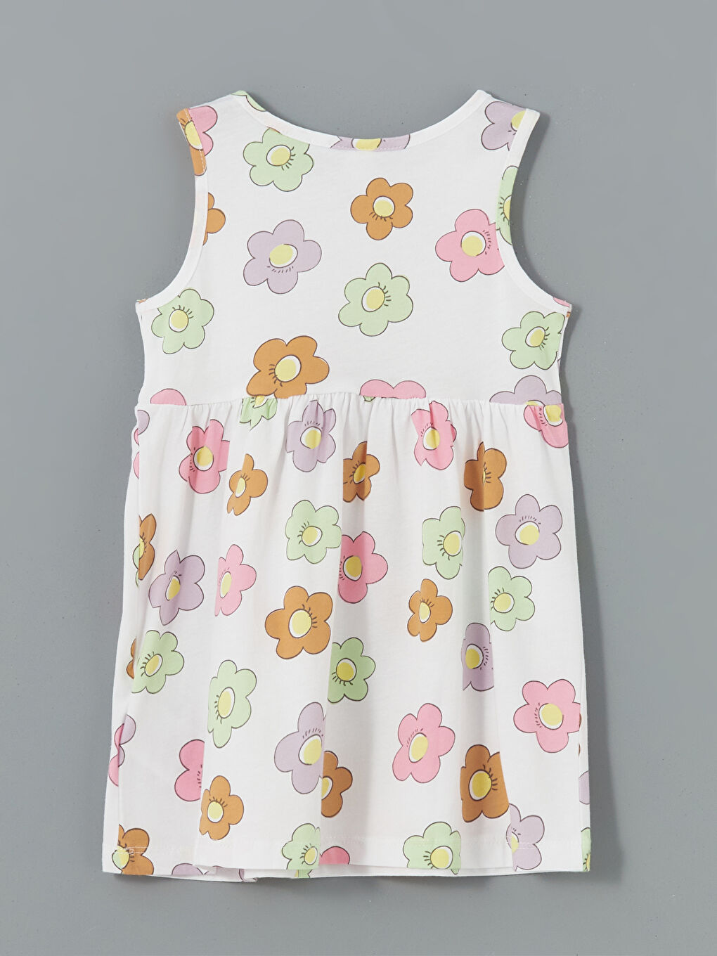Beyaz Bisiklet Yaka Çiçekli Kız Çocuk Elbise-1