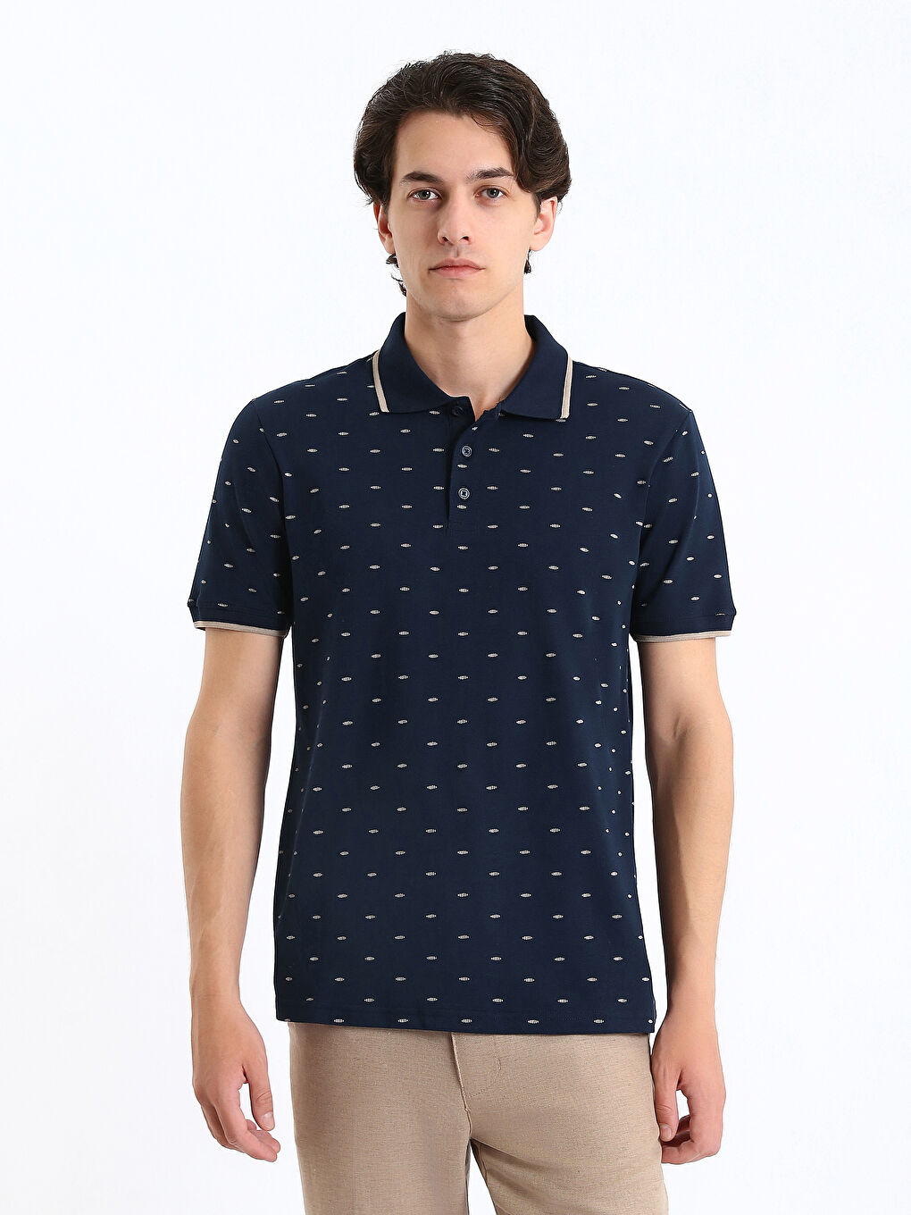 Polo Neck Short Sleeve Patterned Pique Men's T-Shirt