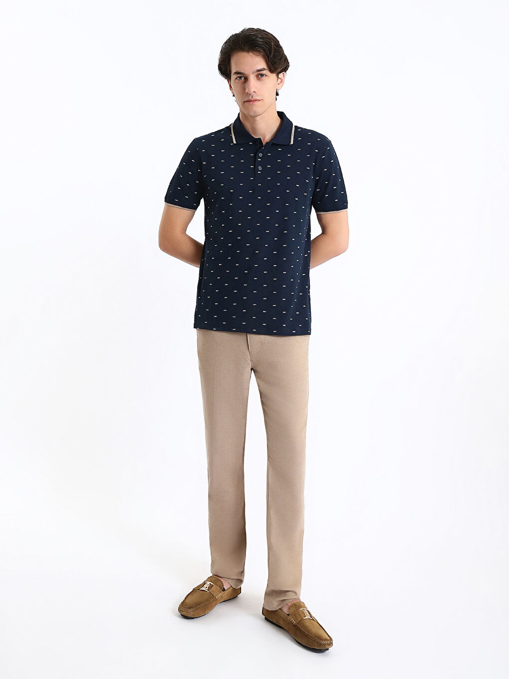 Polo Neck Short Sleeve Patterned Pique Men's T-Shirt-1