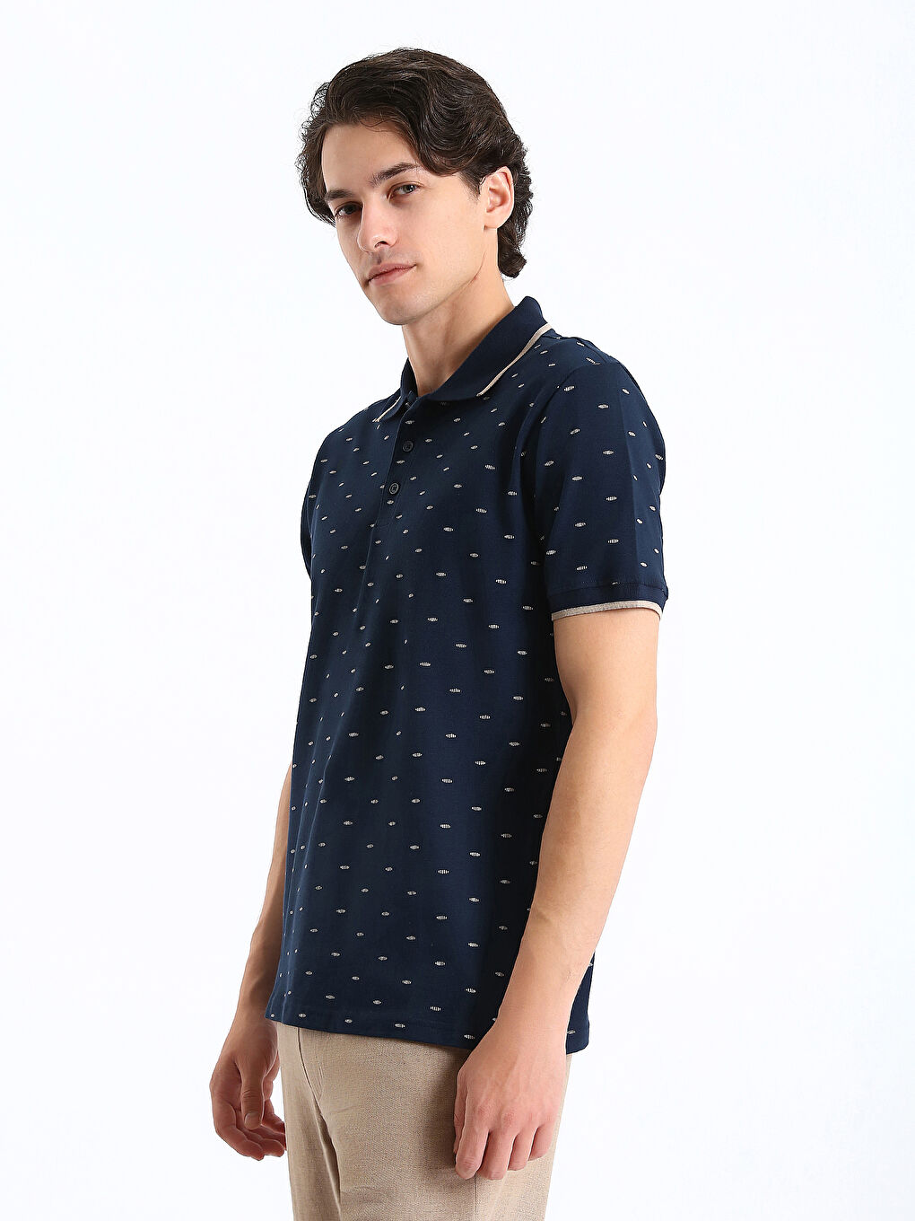 Polo Neck Short Sleeve Patterned Pique Men's T-Shirt-3