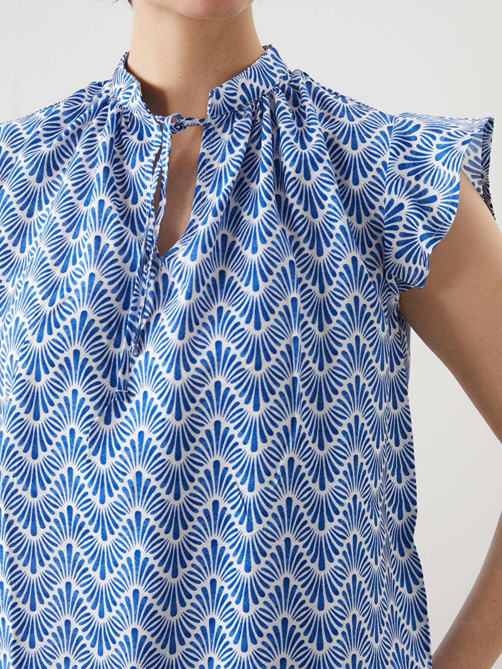 Tie Neck Patterned Ruffled Blouse-2