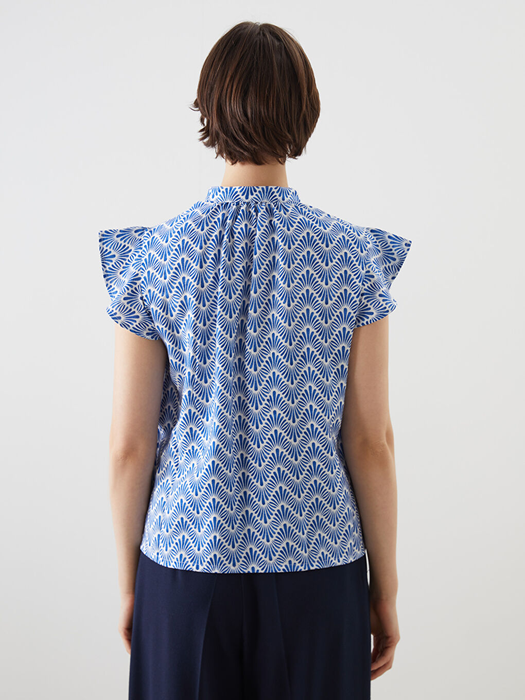 Tie Neck Patterned Ruffled Blouse-3