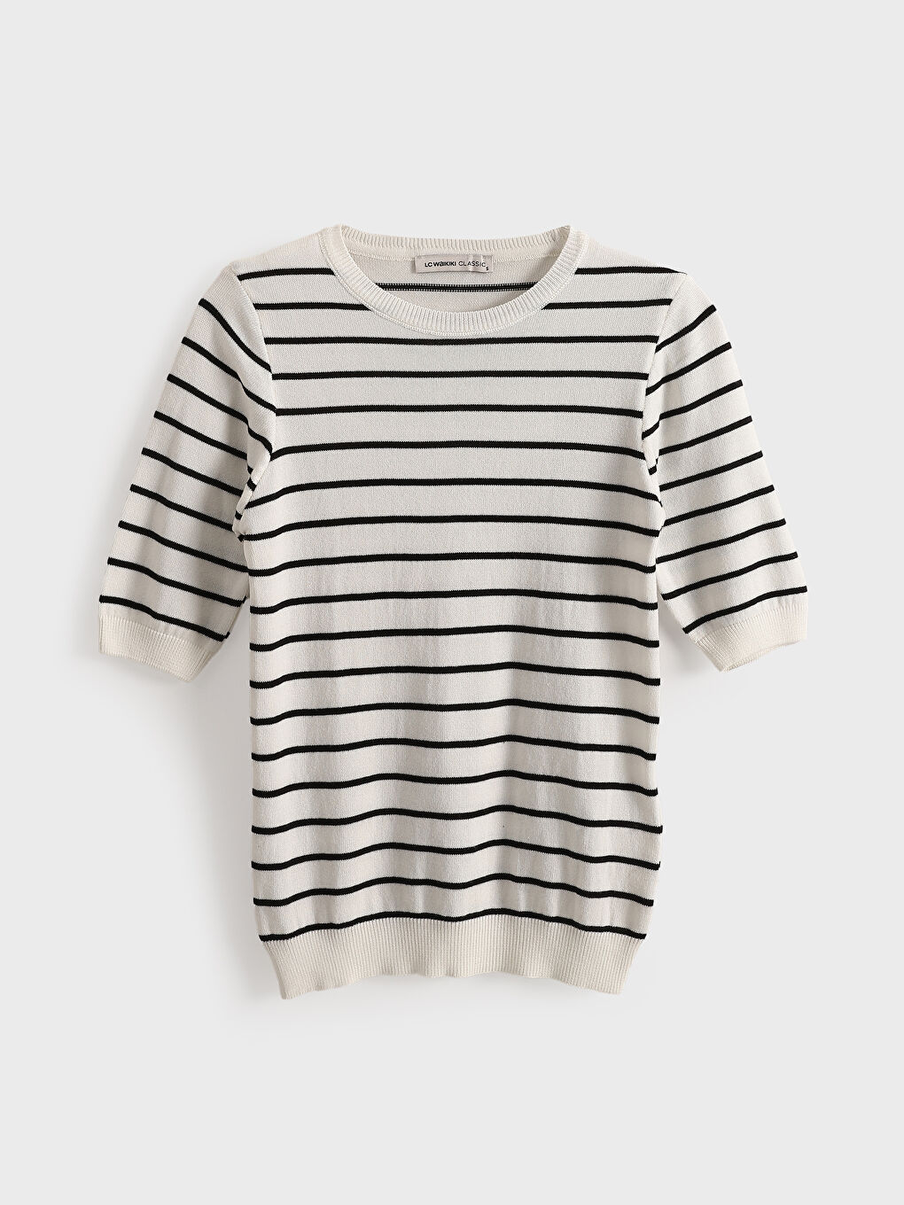 Crew Neck Striped Short Sleeve Women's Knitwear Sweater -S5HD83Z8-LEG