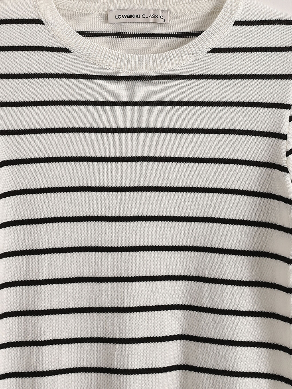 Crew Neck Striped Short Sleeve Women's Knitwear Sweater -S5HD83Z8-LEG