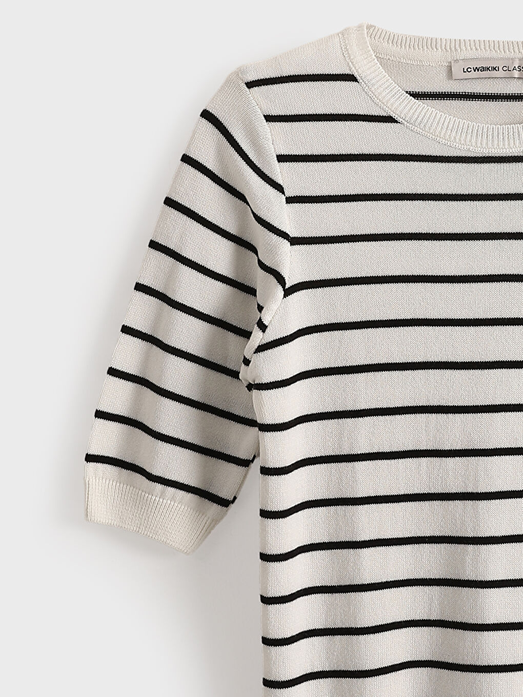 Crew Neck Striped Short Sleeve Women's Knitwear Sweater -S5HD83Z8-LEG