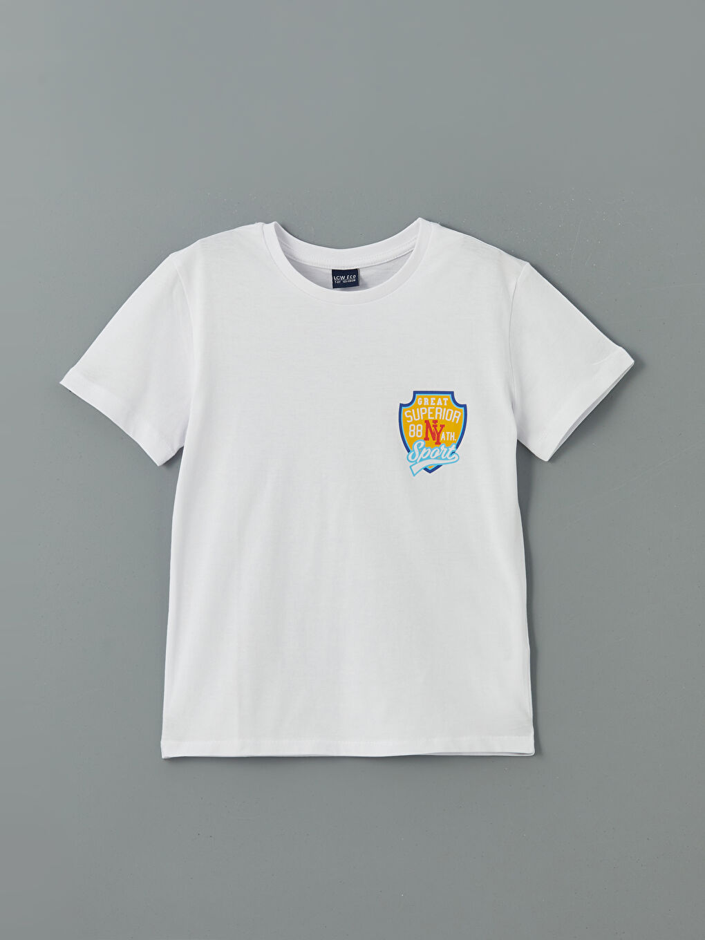 Beyaz Bisiklet Yaka Erkek Çocuk Tişört