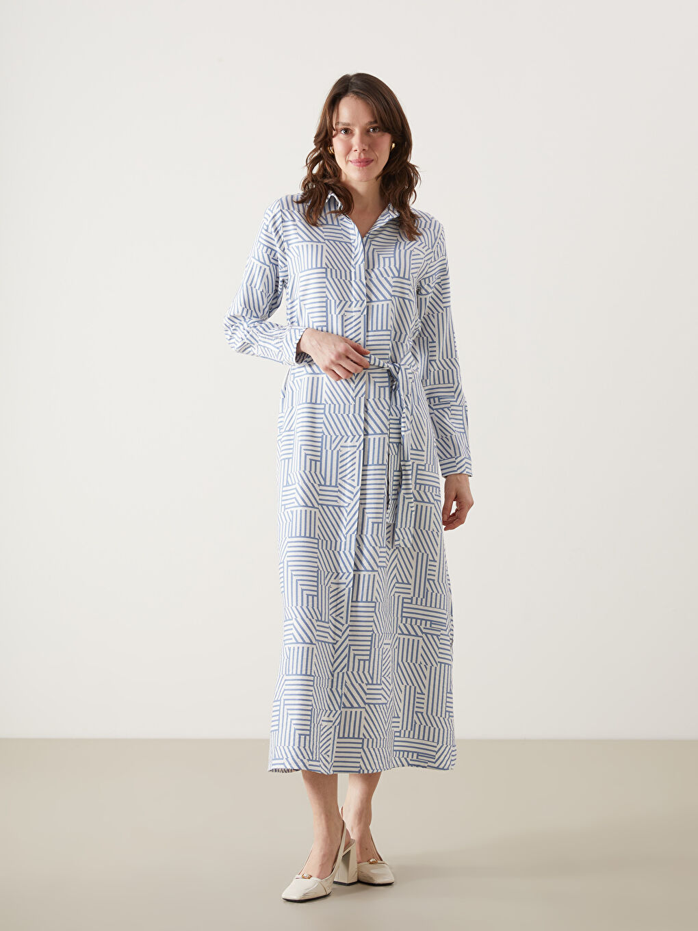 Striped Belted Women's Shirt Dress -S5HE50Z8-LQQ