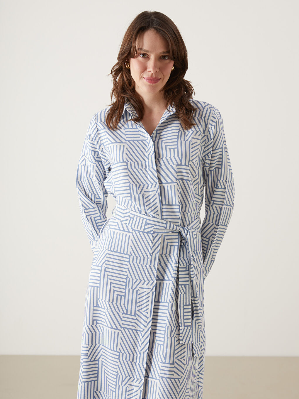 Striped Belted Women's Shirt Dress -S5HE50Z8-LQQ