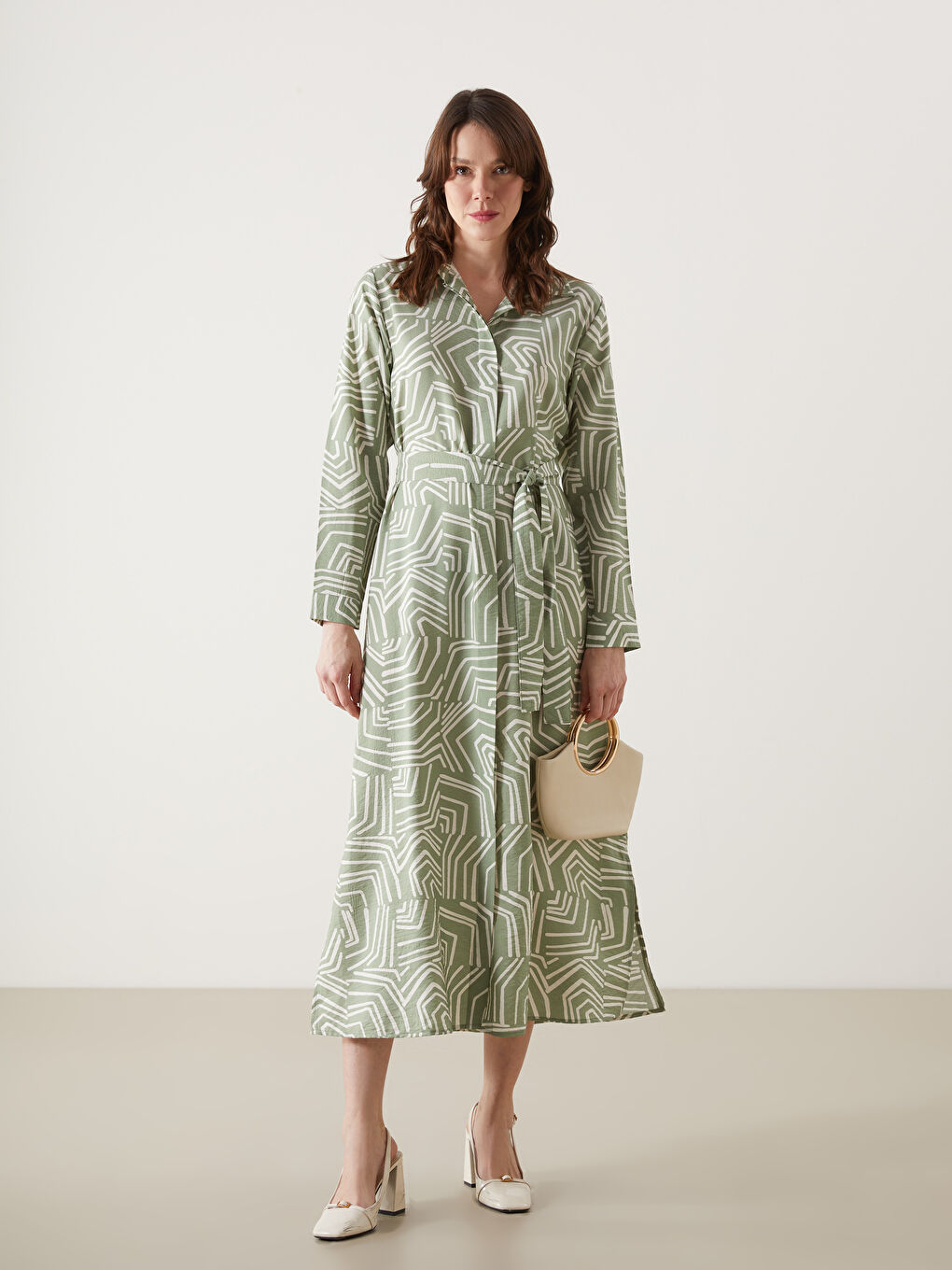 Patterned Shirt Dress with Belt -S5HE55Z8-LRR