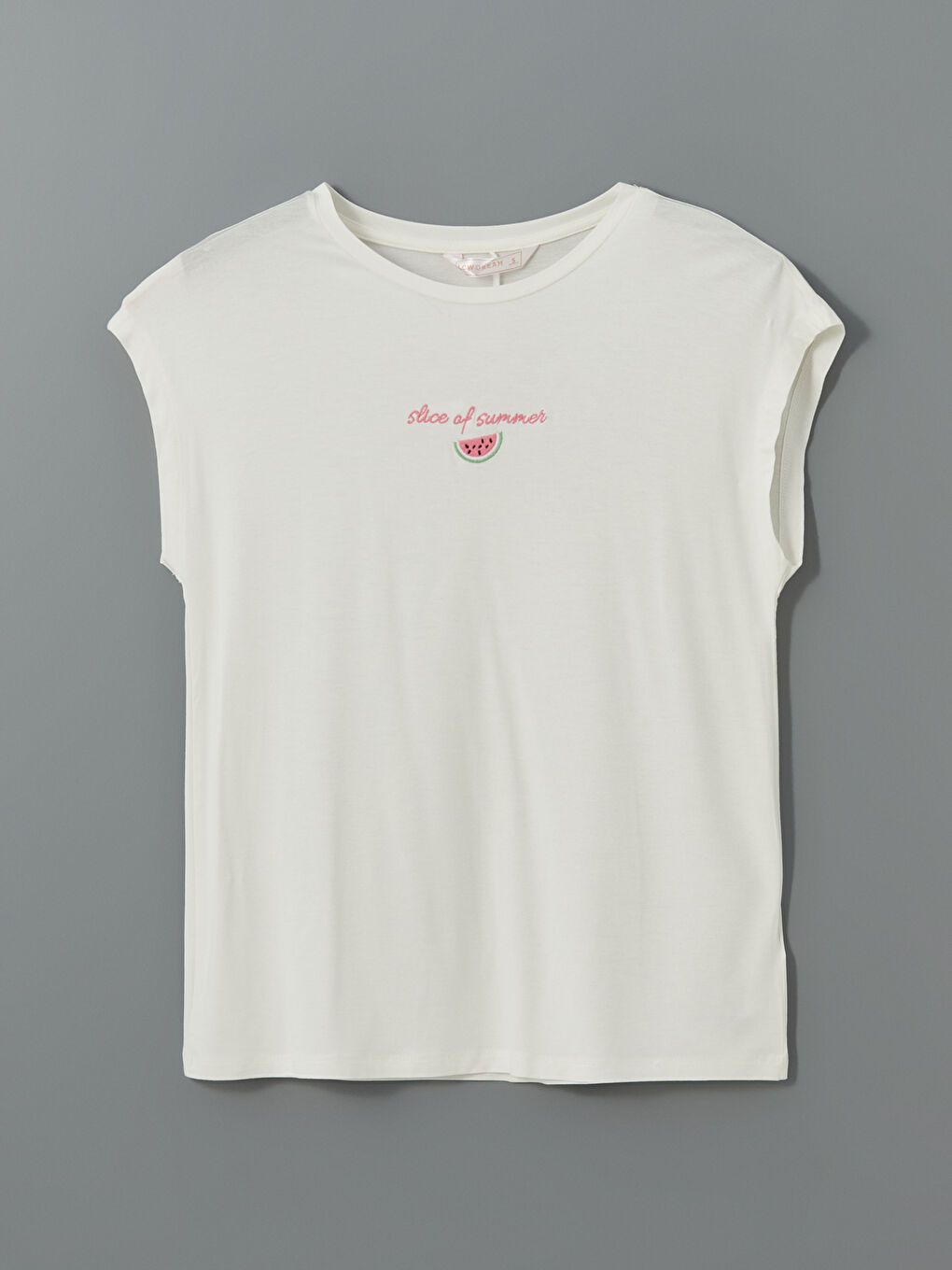 Ekru Bisiklet Yaka Baskılı Kadın Pijama Üstü