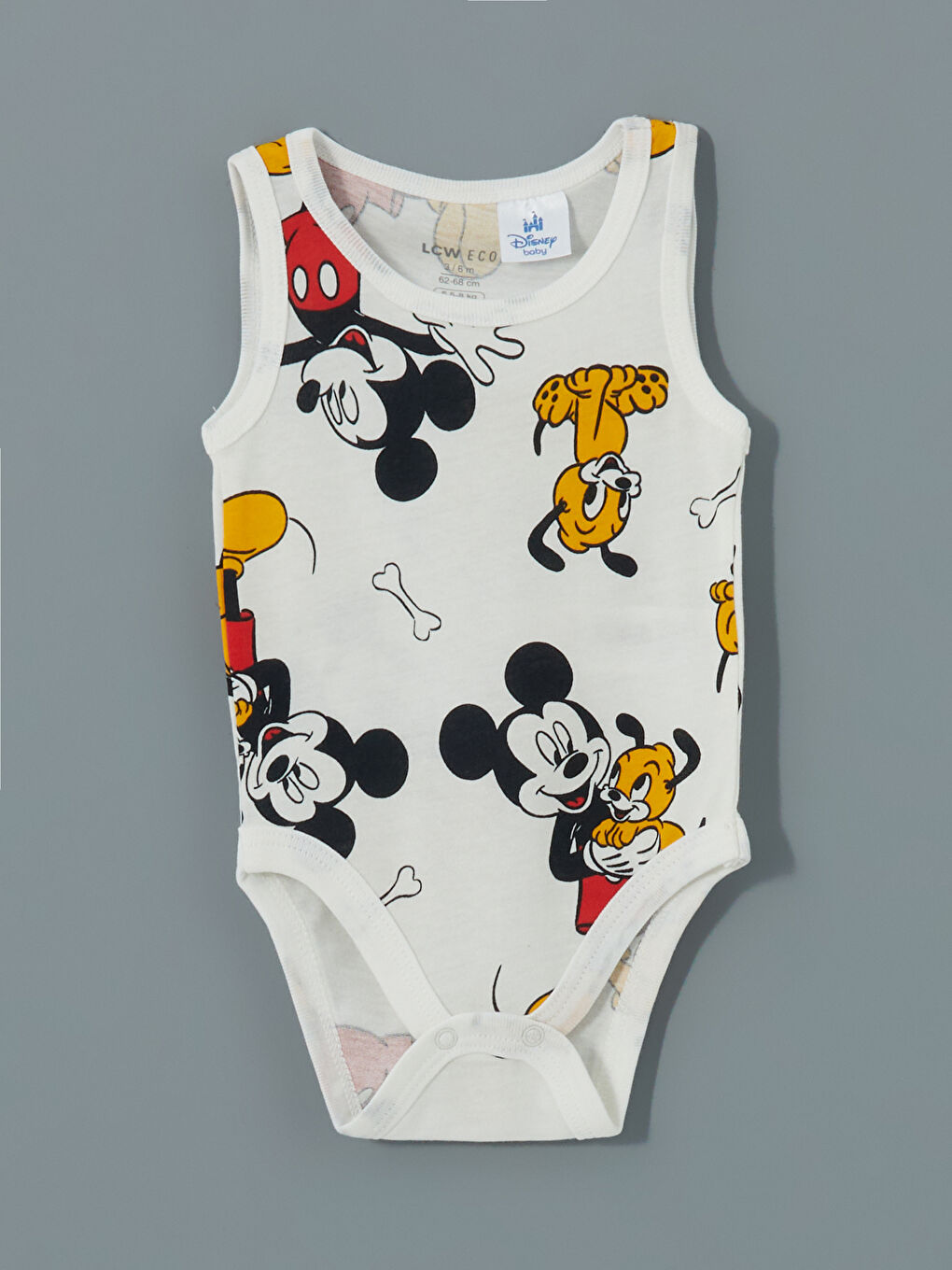 Ekru Bisiklet Yaka Mickey Mouse Baskılı Erkek Bebek Çıtçıtlı Body