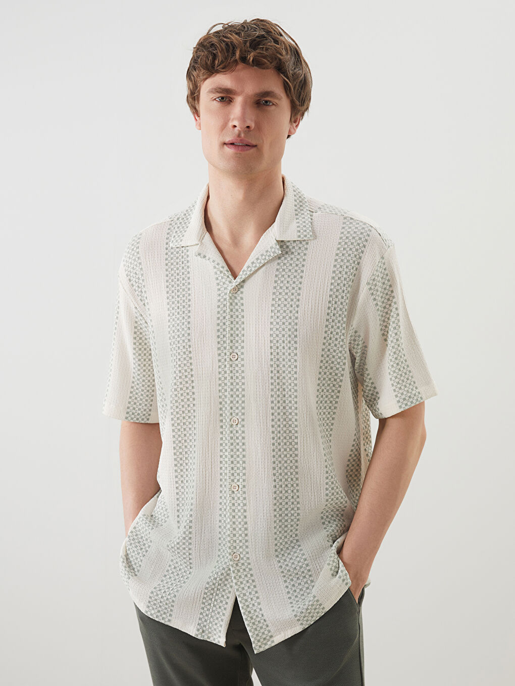 Κανονική Εφαρμογή Κοντό Μανίκι Με Σχέδια Πουκάμισο για Άνδρες-3