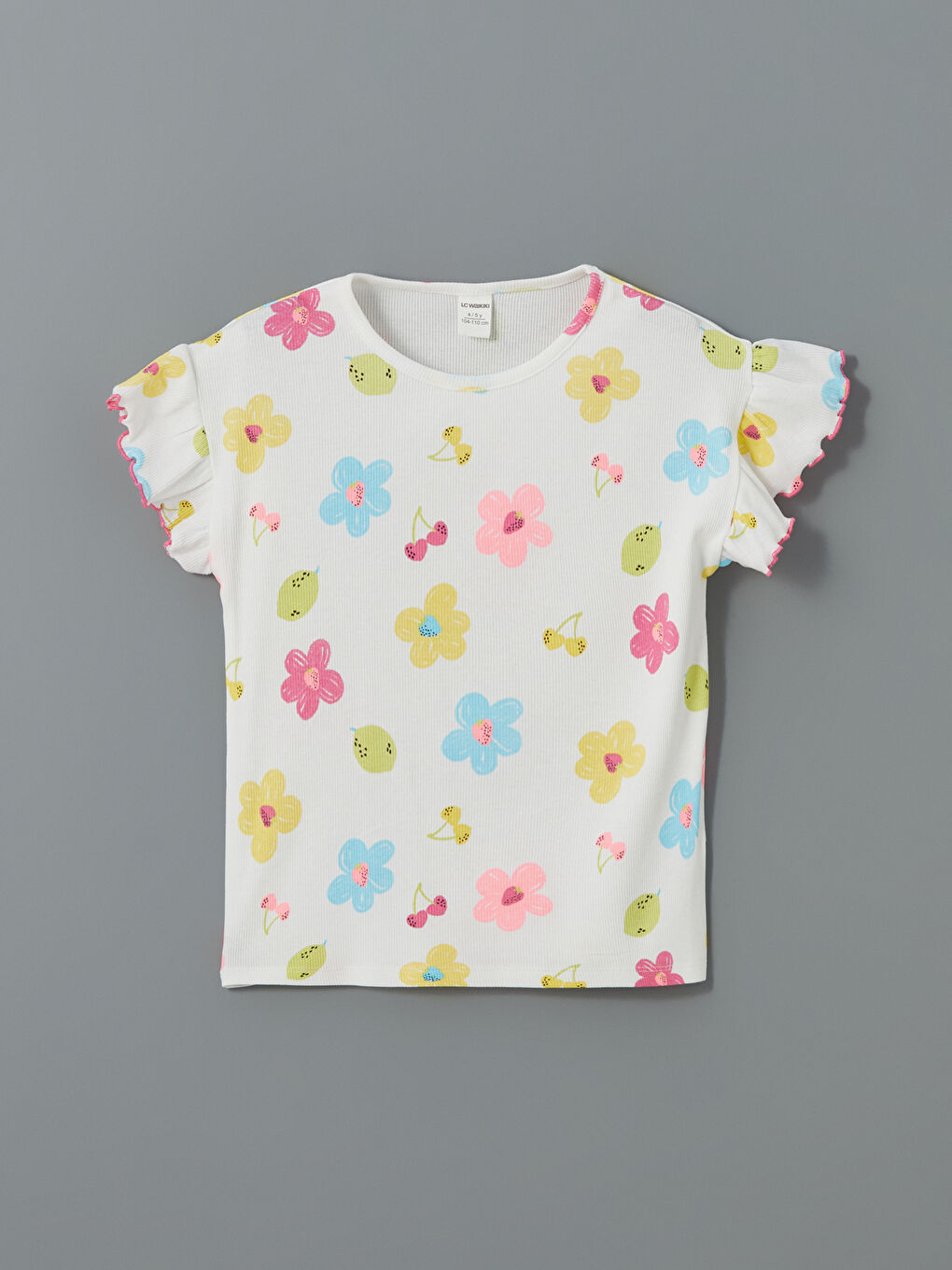 Crew Neck Floral Girls' T-Shirt -S5HG03Z1-VE4