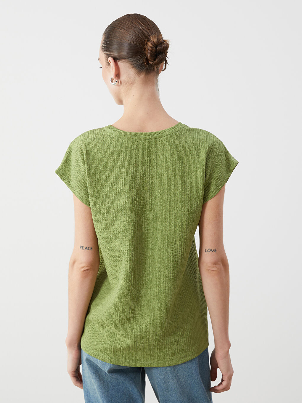 V-Neck Textured Women's T-Shirt -S5HG12Z8-GQ3