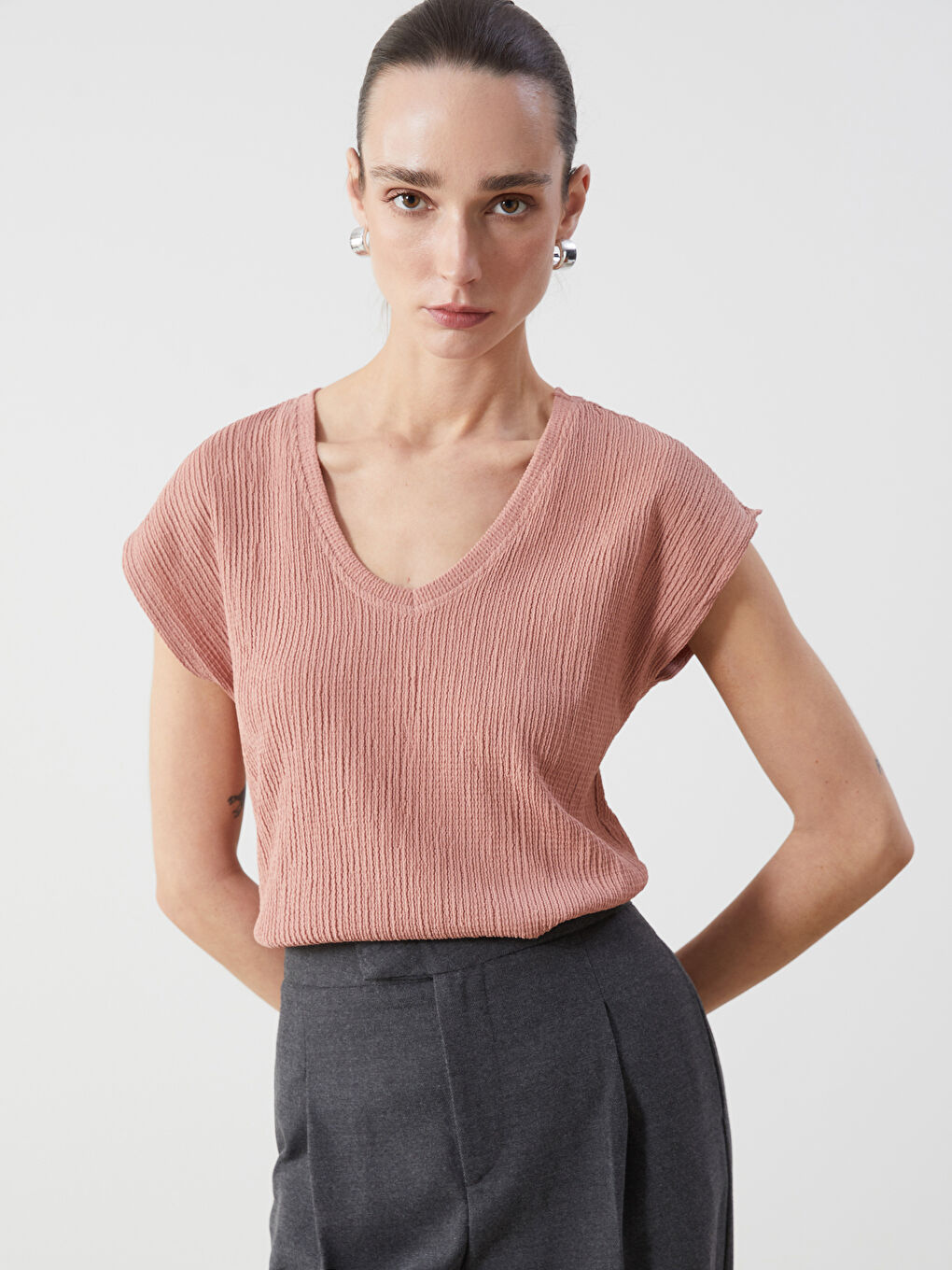 V-Neck Textured Women's T-Shirt