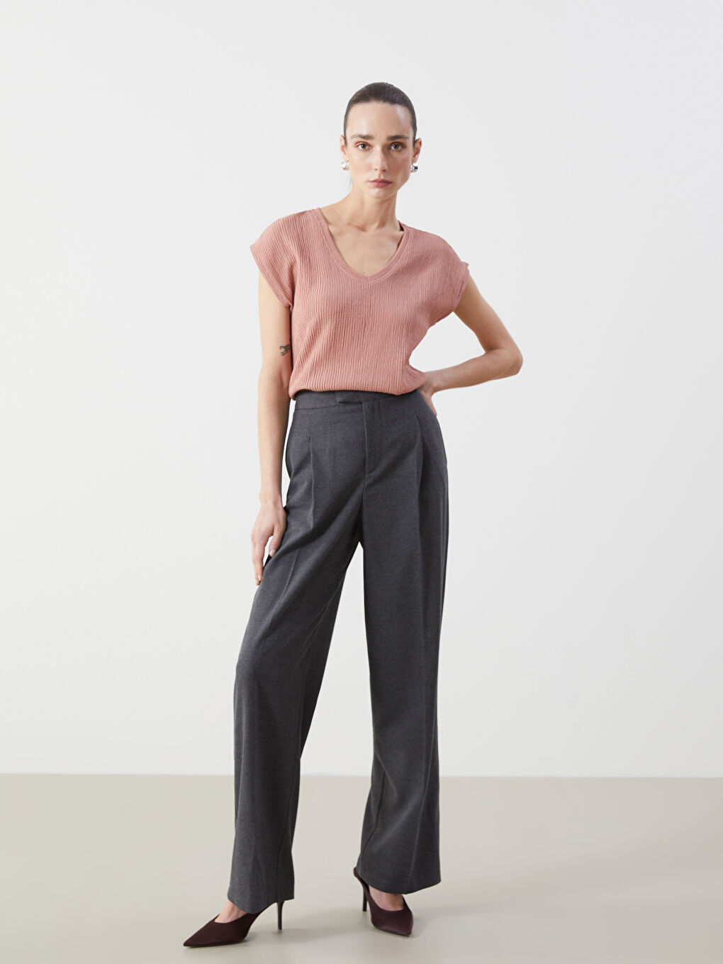 V-Neck Textured Women's T-Shirt-1