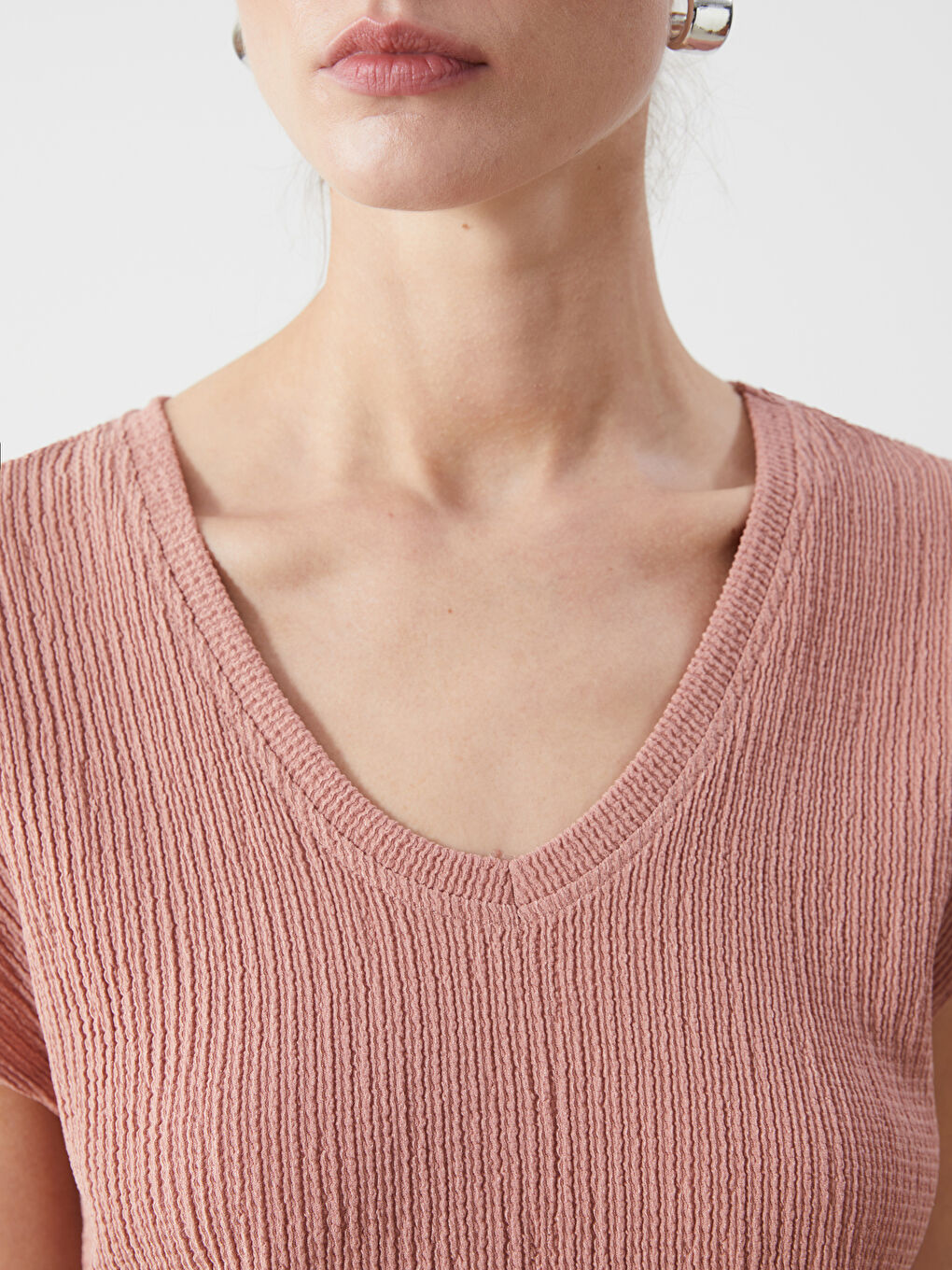 V-Neck Textured Women's T-Shirt-2