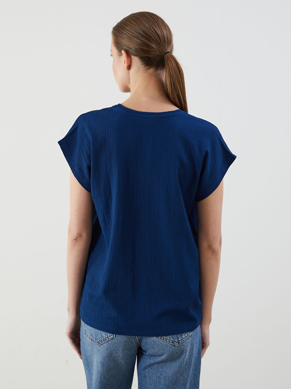 V-Neck Textured Women's T-Shirt -S5HG12Z8-HEU