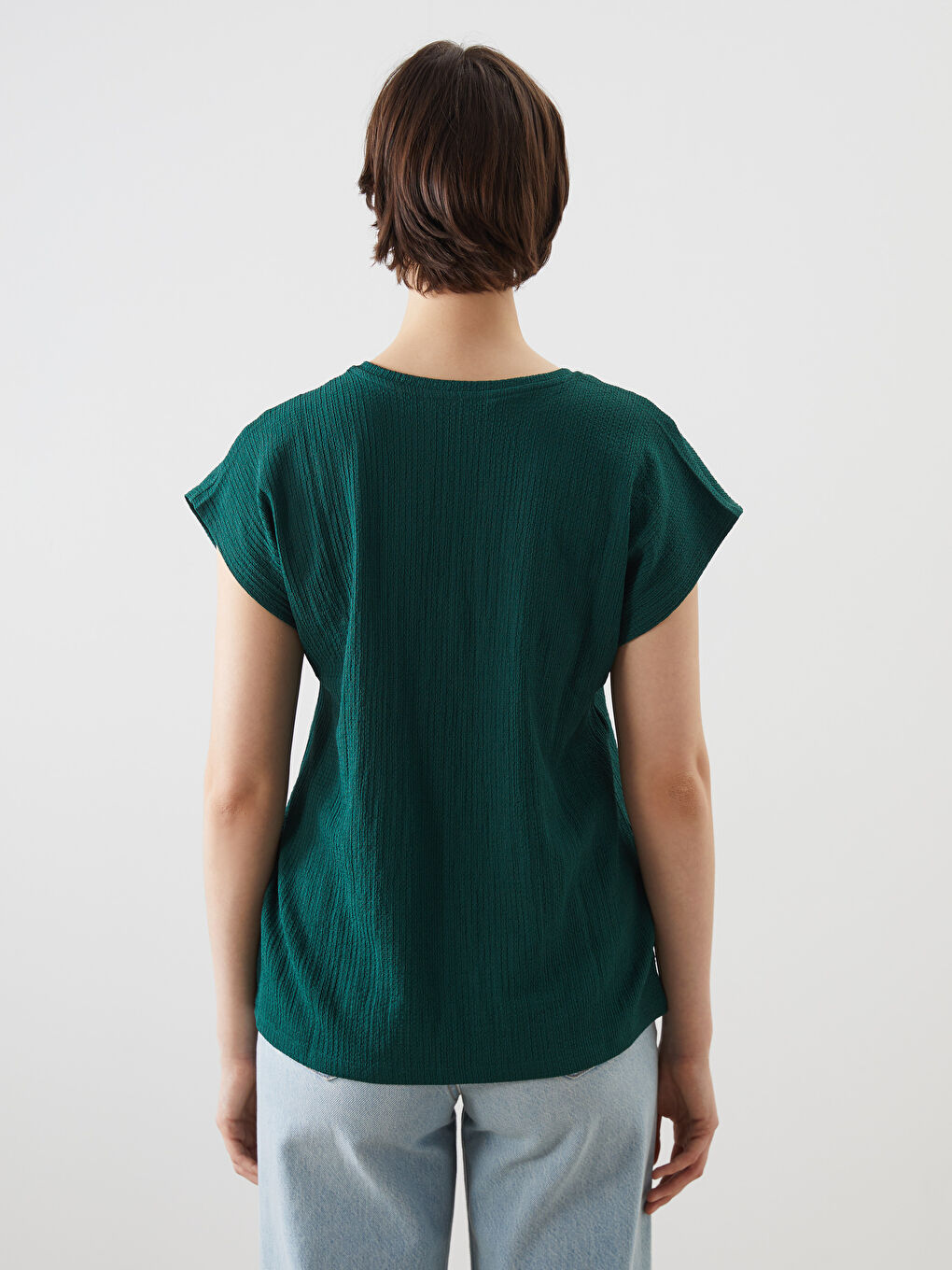 V-Neck Textured Women's T-Shirt -S5HG12Z8-KVX